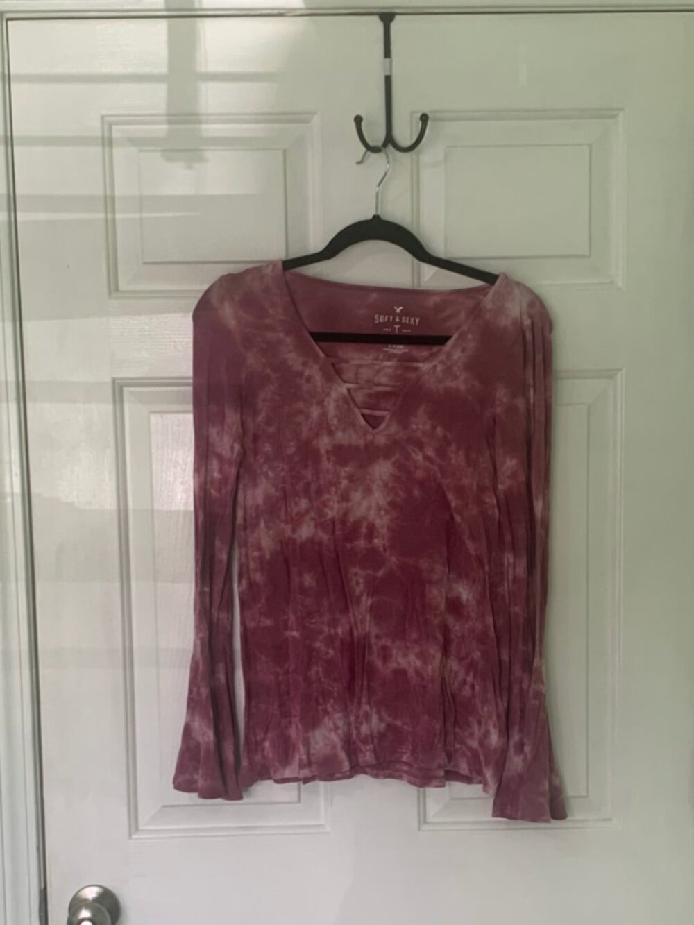 American Eagle Soft & Sexy Mauve Tie-Dye Long Bell Sleeve Shirt Festival Boho